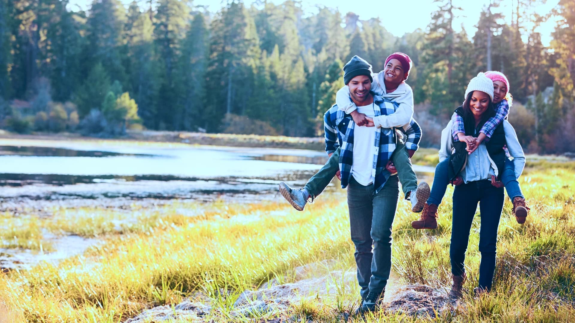 A young family enjoying time together outdoors.